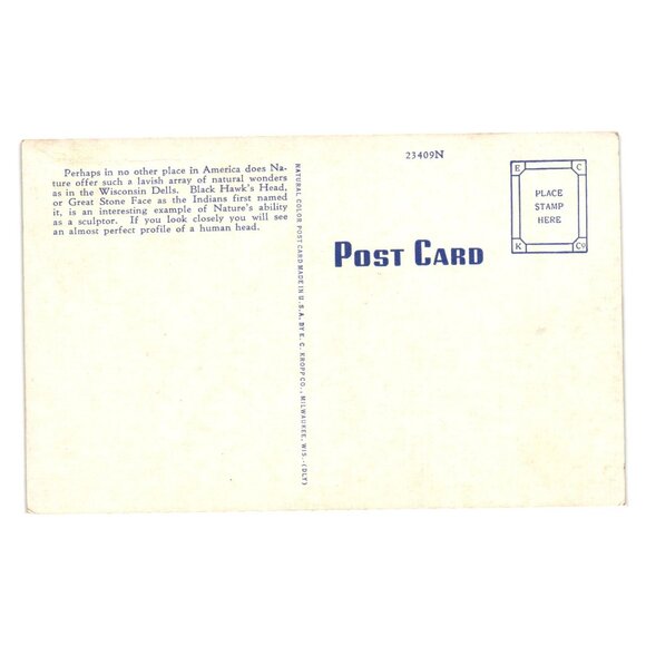 Black Hawks Head Scenic Wisconsin Dells Vintage Postcard Great Stone Face Nature - Picture 2 of 2